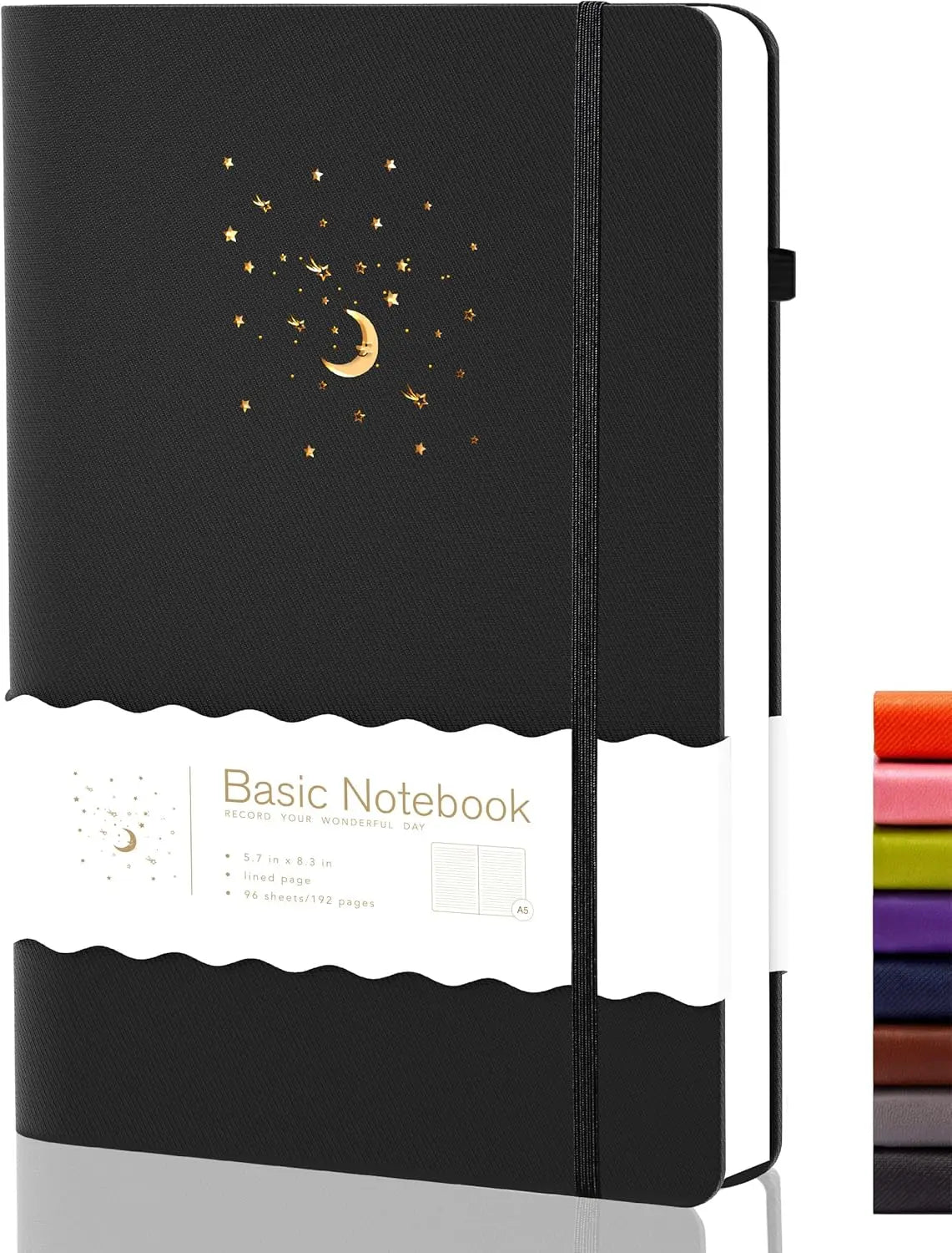 Hardcover Lined Journal Notebook for Work, Writing Diary with Pen Loop, Black Ruled, 5.7" x 8.3", 196 Pages - Perfect Gift