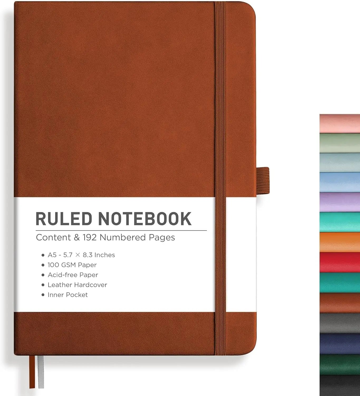 A5 Lined Journal Notebook, 192 Pages, Leather Hardcover, Thick Paper for Writing & Office Use