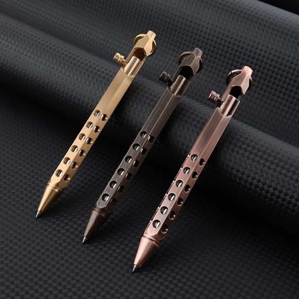 Portable Brass Signature Pen Medium Point 1.0mm Retro Ballpoint Pen Bolt Action Smooth Writing Rollerball Pen Stationery Gifts